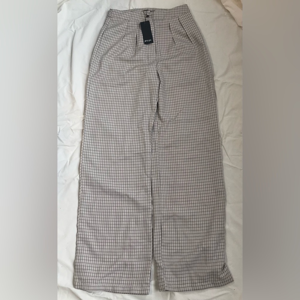 NWT Womens Nasty Gal Wide Leg Tan Plaid Print Size US 6 EUR 38